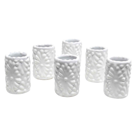 Tequileros de Cerámica de Talavera 100% Artesanal (Blanco, 2 Oz.) - MAREY - Vaso Tequilero