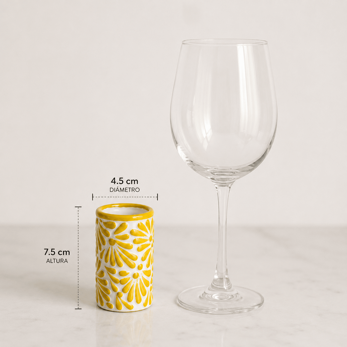 Tequileros de Cerámica de Talavera 100% Artesanal (Canario, 2 Oz.) - MAREY - Vaso Tequilero