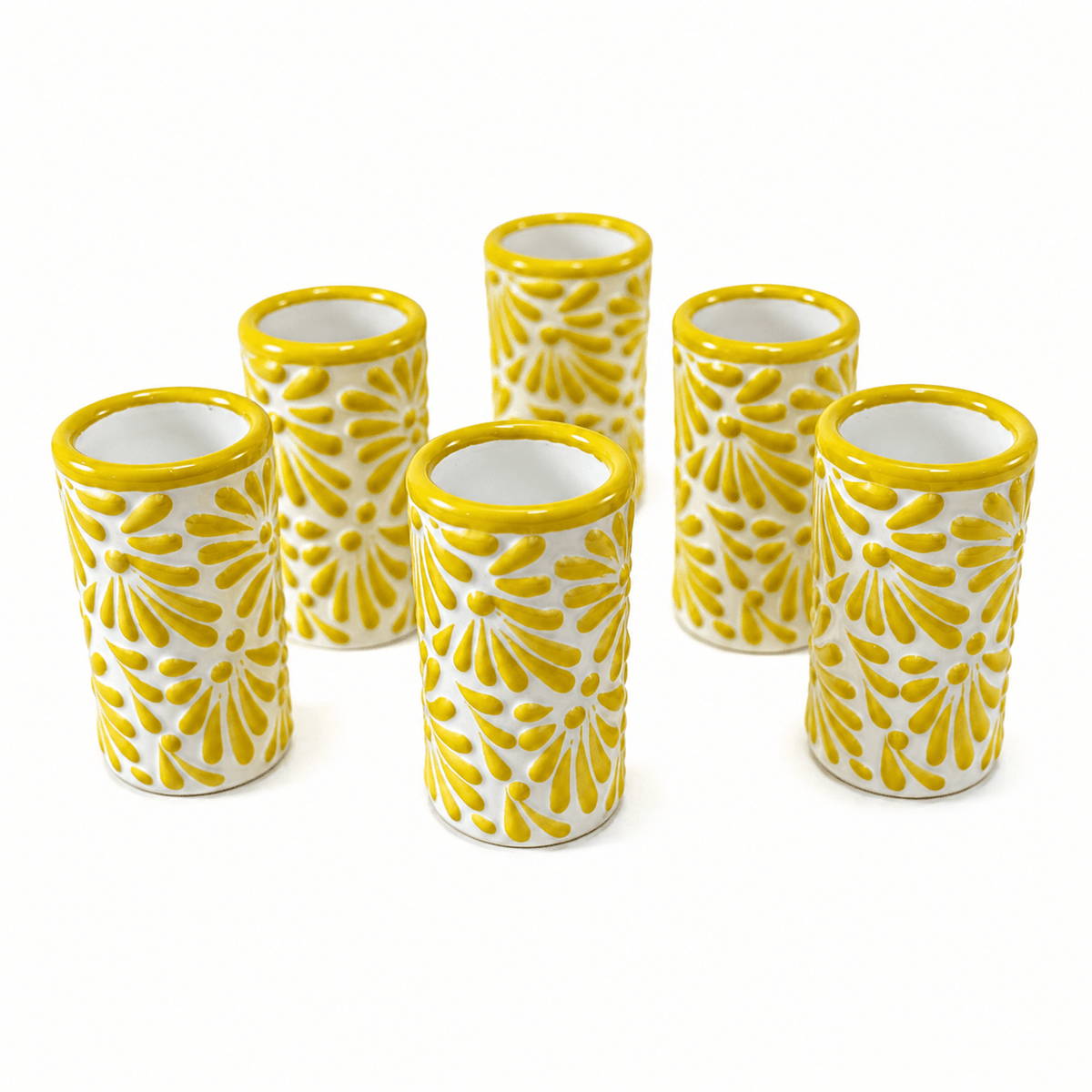 Tequileros de Cerámica de Talavera 100% Artesanal (Canario, 2 Oz.) - MAREY - Vaso Tequilero