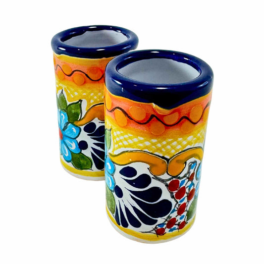 Tequileros de Cerámica de Talavera 100% Artesanal (Colonial, 2 Oz.) - MAREY - Vaso Tequilero