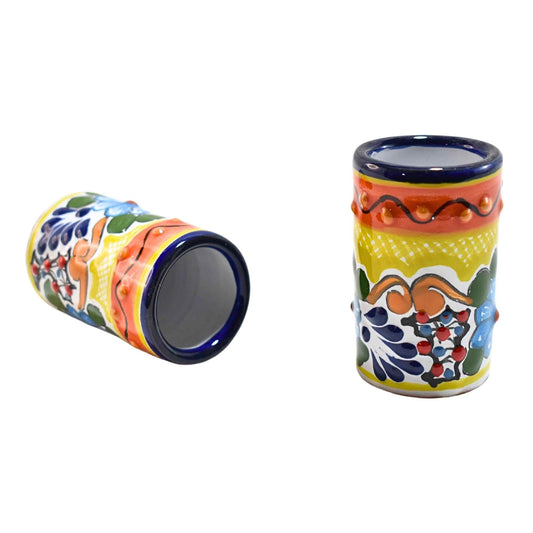 Tequileros de Cerámica de Talavera 100% Artesanal (Colonial, 2 Oz.) - MAREY - Vaso Tequilero
