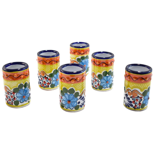 Tequileros de Cerámica de Talavera 100% Artesanal (Colonial, 2 Oz.) - MAREY - Vaso Tequilero