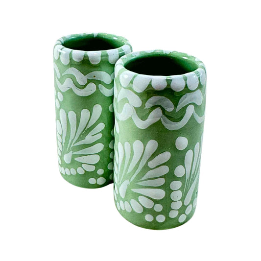 Tequileros de Cerámica de Talavera 100% Artesanal (Menta, 2 Oz.) - MAREY - Vaso Tequilero
