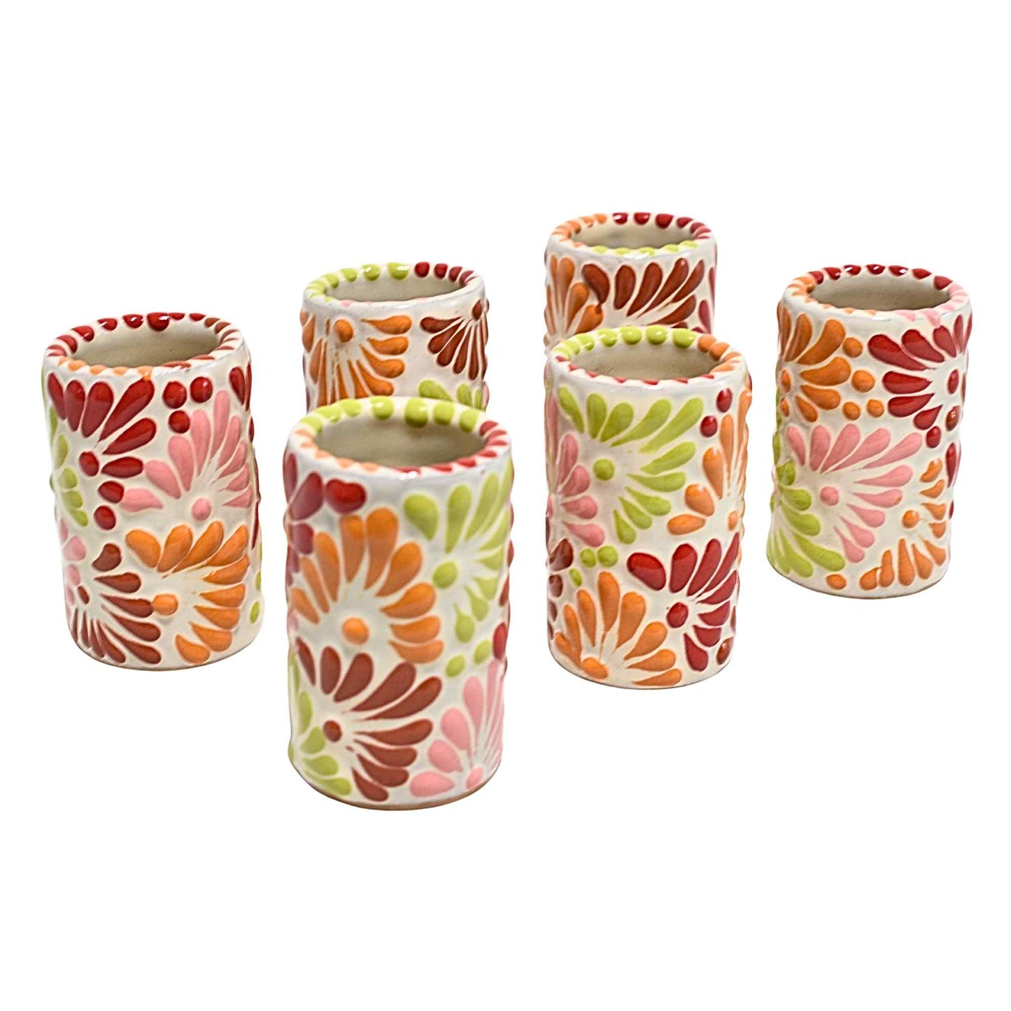 Tequileros de Cerámica de Talavera 100% Artesanal (Multicolor, 2 Oz.) - MAREY - Vaso Tequilero