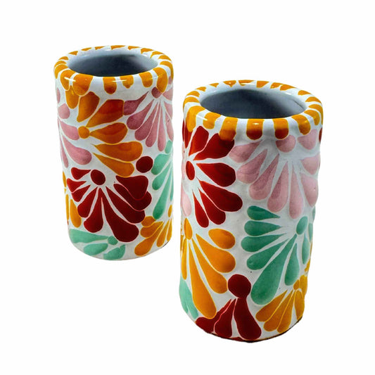 Tequileros de Cerámica de Talavera 100% Artesanal (Multicolor, 2 Oz.) - MAREY - Vaso Tequilero