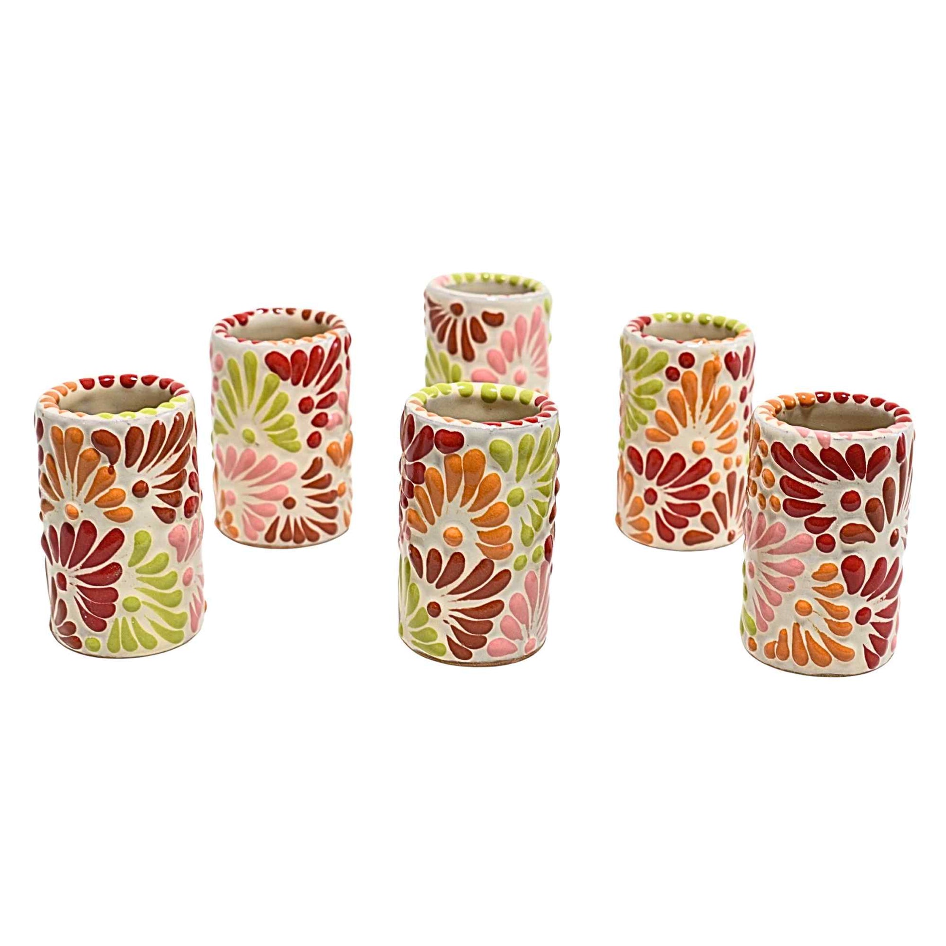 Tequileros de Cerámica de Talavera 100% Artesanal (Multicolor, 2 Oz.) - MAREY - Vaso Tequilero