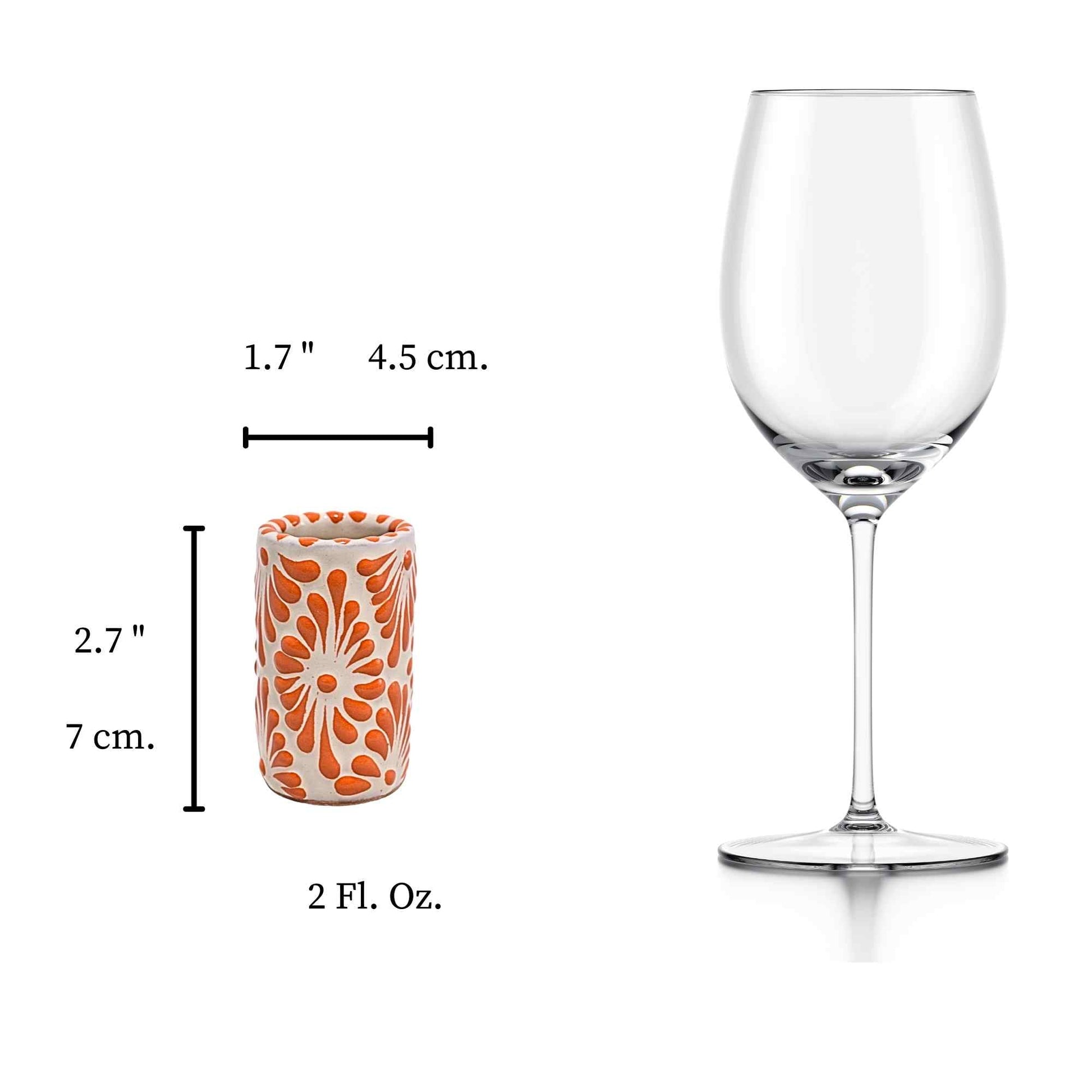 Tequileros de Cerámica de Talavera 100% Artesanal (Naranja, 2 Oz.) - MAREY - Vaso Tequilero