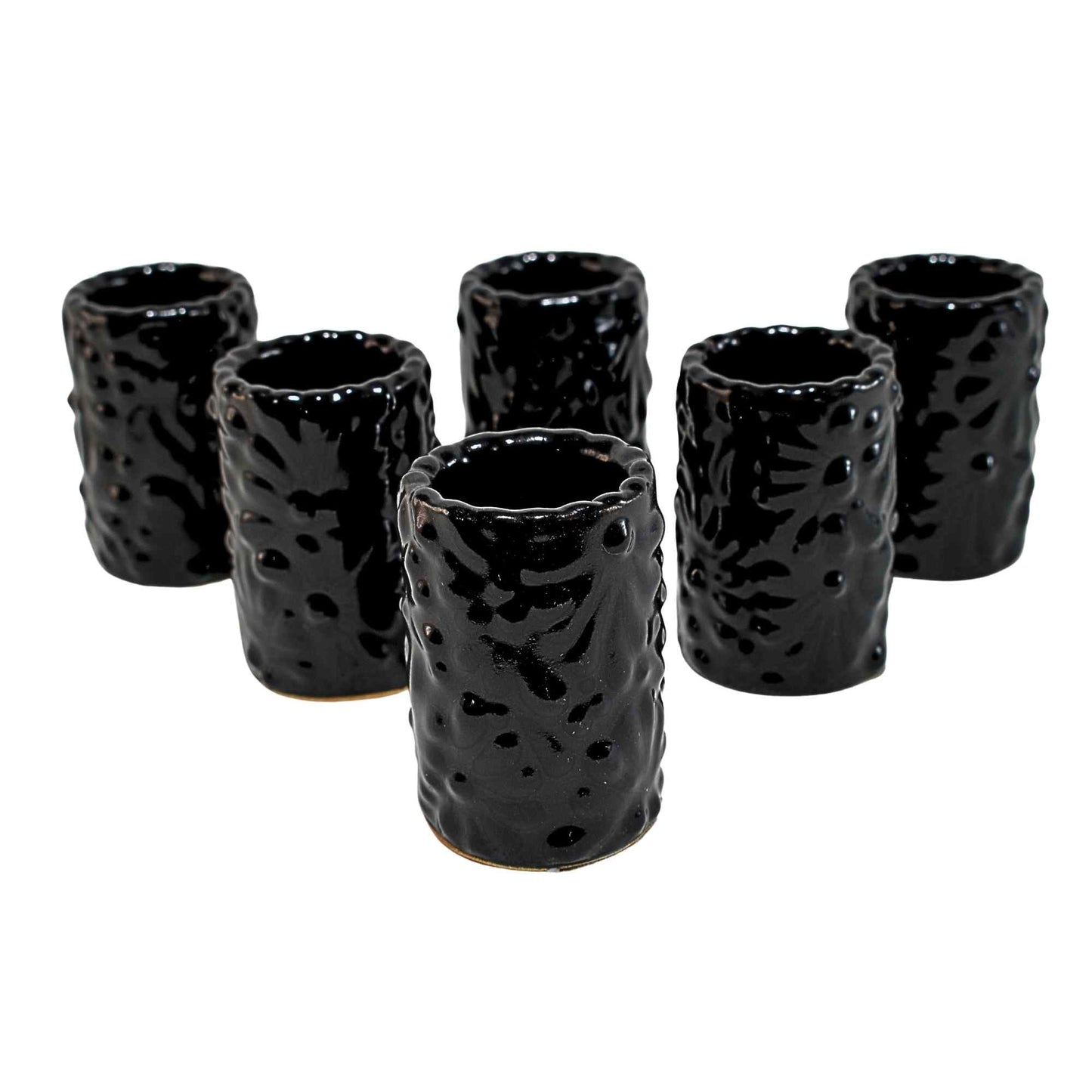 Tequileros de Cerámica de Talavera 100% Artesanal (Negro, 2 Oz.) - MAREY - Vaso Tequilero