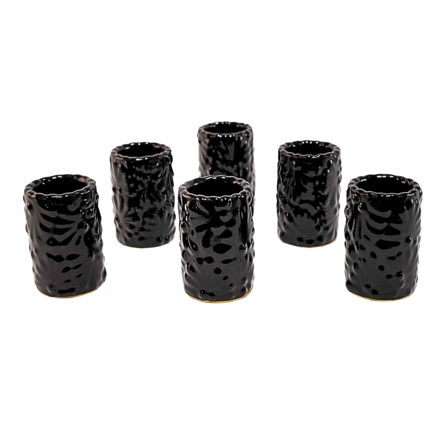 Tequileros de Cerámica de Talavera 100% Artesanal (Negro, 2 Oz.) - MAREY - Vaso Tequilero