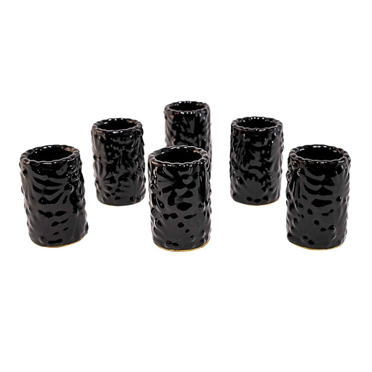 Tequileros de Cerámica de Talavera 100% Artesanal (Negro, 2 Oz.) - MAREY - Vaso Tequilero