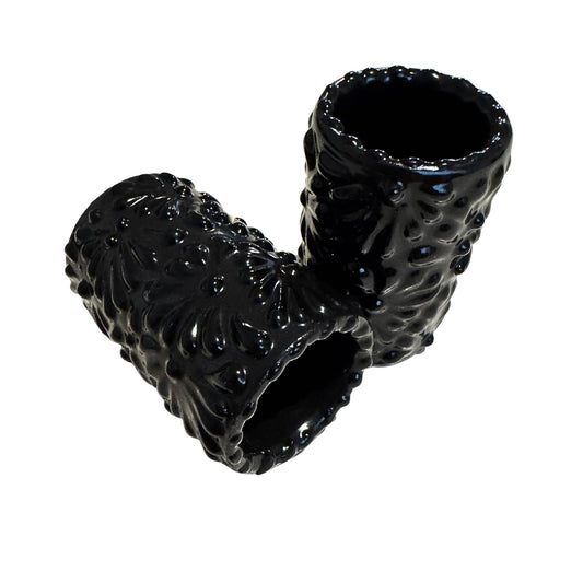 Tequileros de Cerámica de Talavera 100% Artesanal (Negro, 2 Oz.) - MAREY - Vaso Tequilero