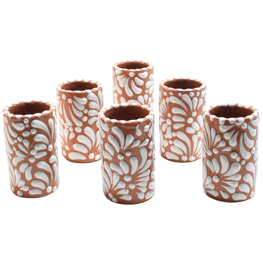 Tequileros de Cerámica de Talavera 100% Artesanal (Terracota, 2 Oz.) - MAREY - Vaso Tequilero