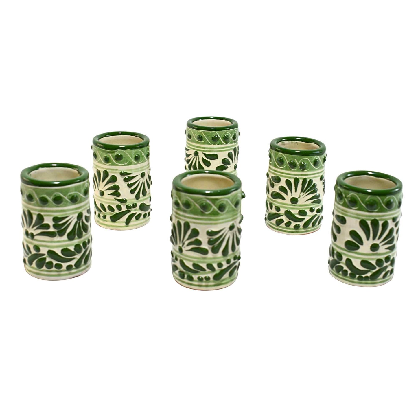 Tequileros de Cerámica de Talavera 100% Artesanal (Verde, 2 Oz.) - MAREY - Vaso Tequilero
