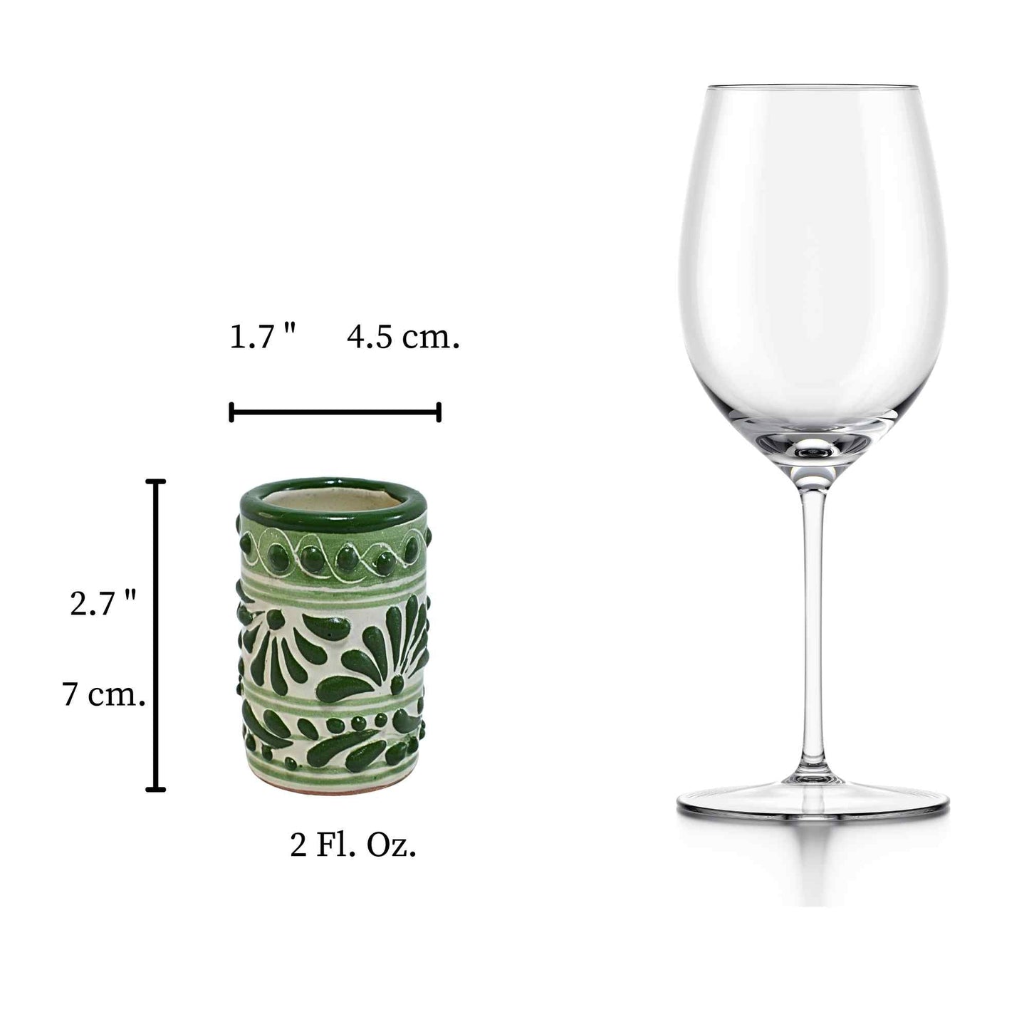 Tequileros de Cerámica de Talavera 100% Artesanal (Verde, 2 Oz.) - MAREY - Vaso Tequilero