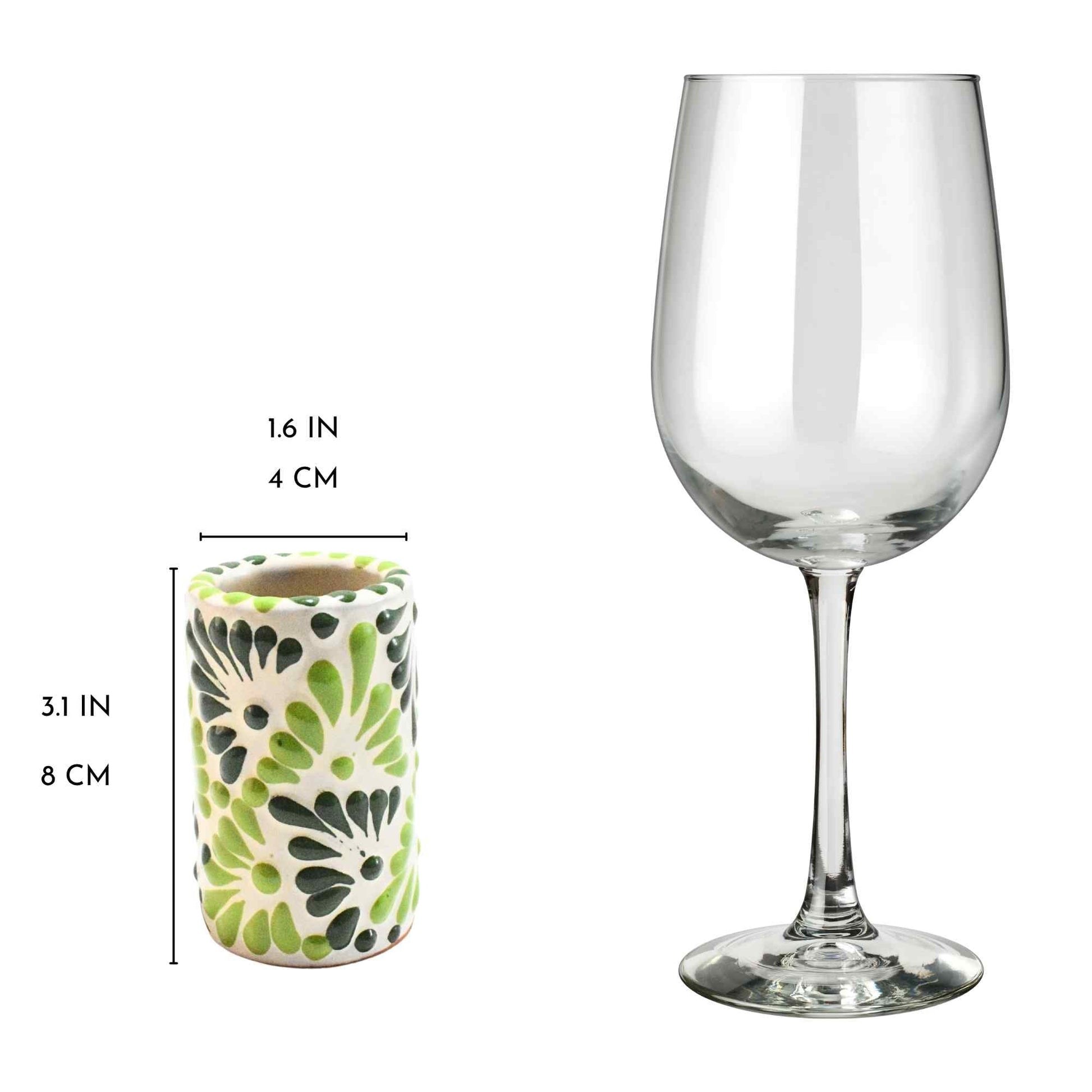 Tequileros de Cerámica de Talavera 100% Artesanal (Verde 2 Tonos, 2 Oz.) - MAREY - Vaso Tequilero