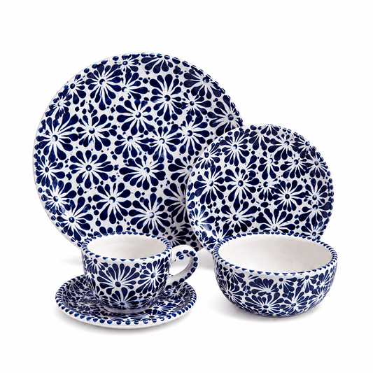 Vajilla de Cerámica de Talavera Artesanal – Set de Platos de Cerámica Hecho en México | Set de 5 Piezas | - MAREY - Vajilla