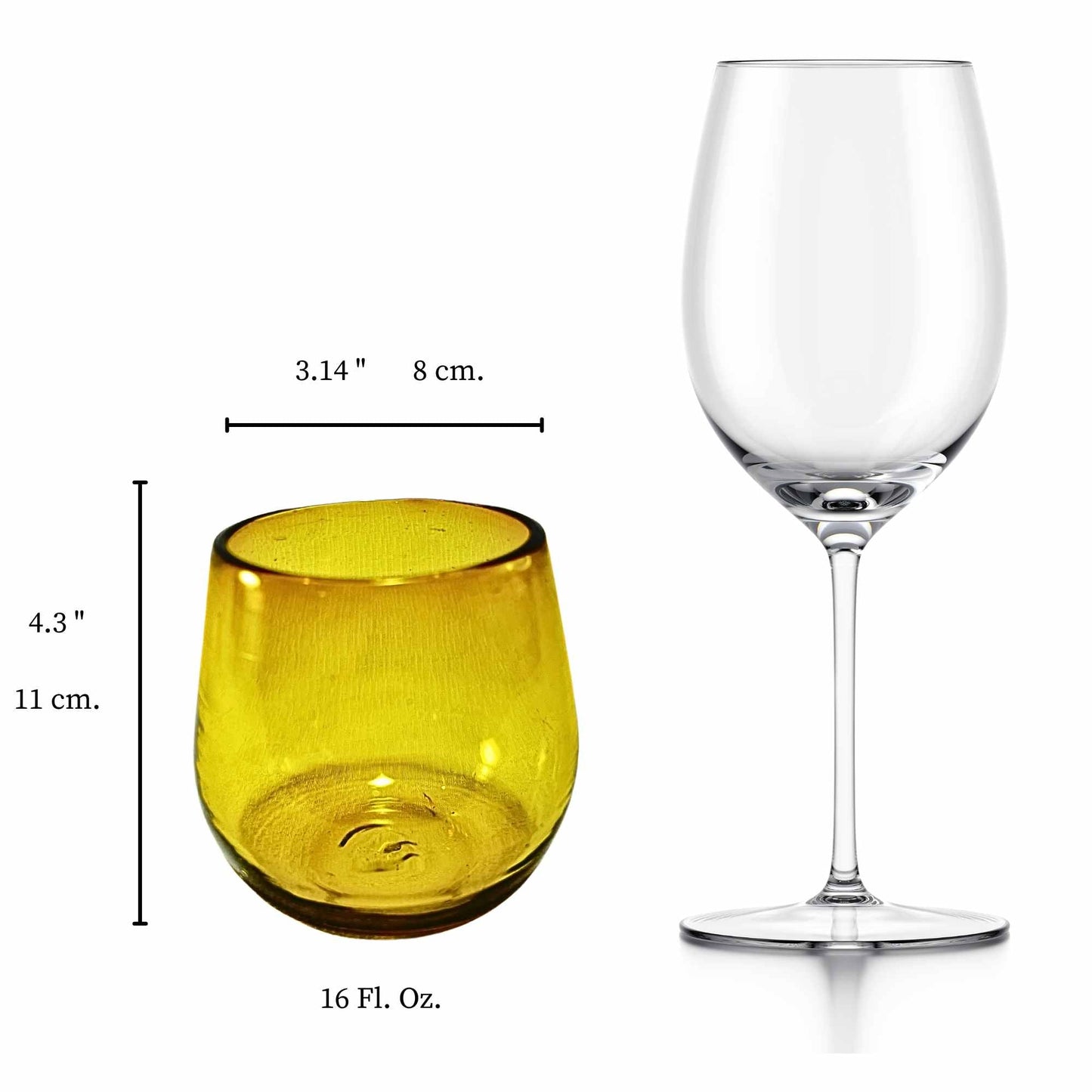 Vaso Stemless | Set de 6 Piezas | Hechos Artesanalmente en México (Ámbar, 14 Oz.) - MAREY - Vaso