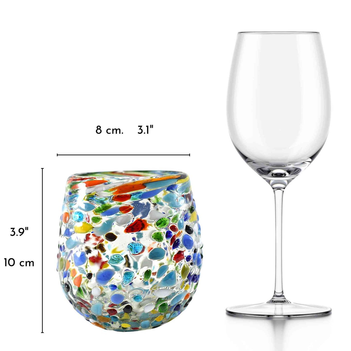 Vaso Stemless | Set de 6 Piezas | Hechos Artesanalmente en México | (Granizado Multicolor, 16 Oz.) - MAREY - Glasses