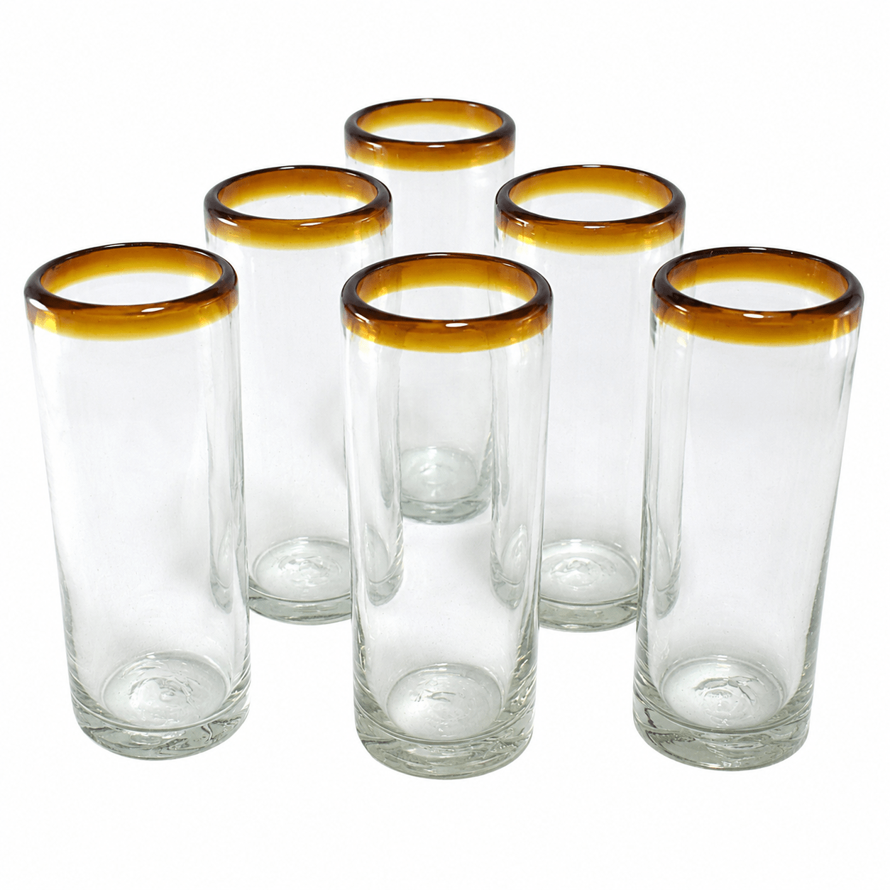 Vasos Jaiboleros de Vidrio Soplado | Set de 6 Piezas | (Posta Ámbar, Highball, 13 Oz.) - MAREY -