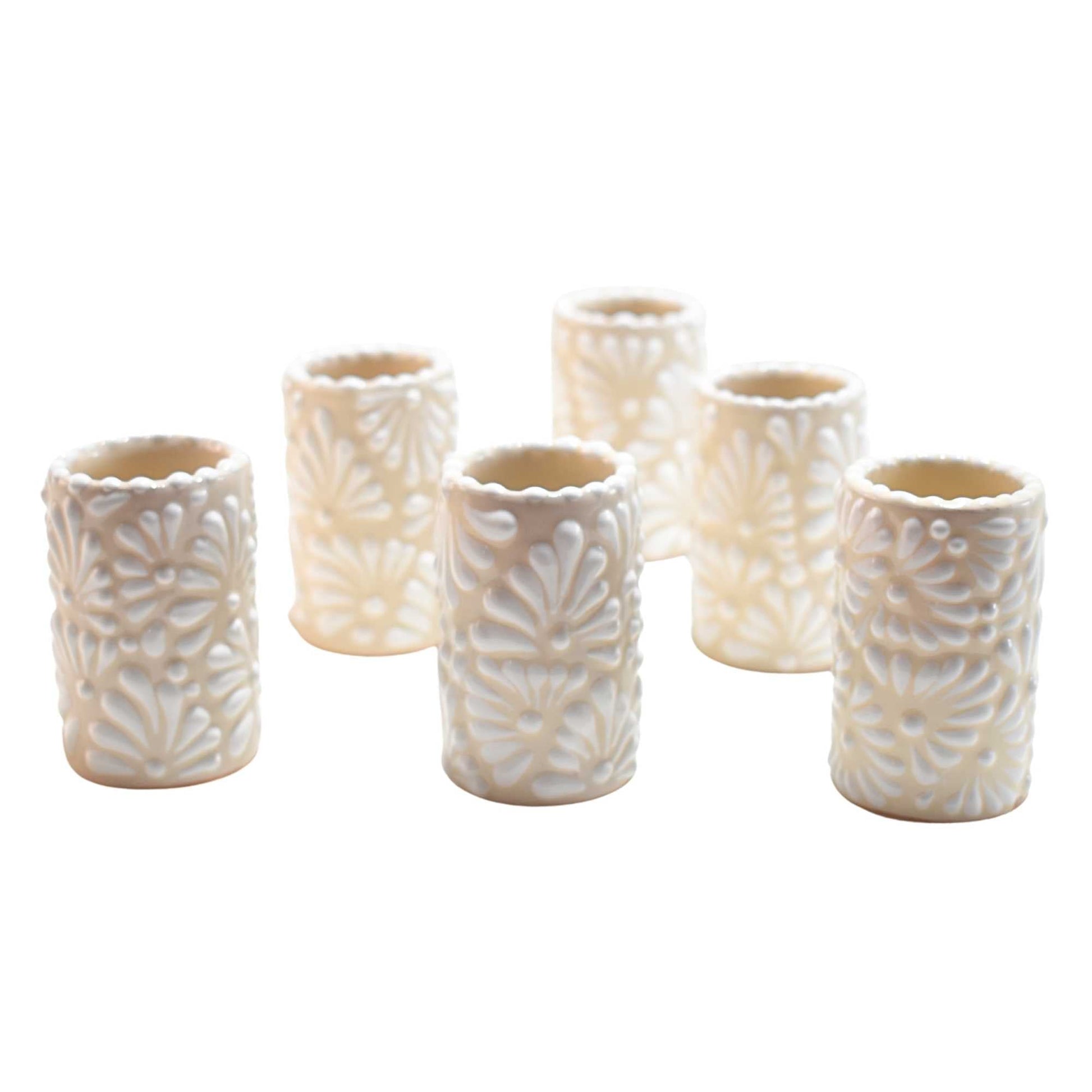 Vasos Tequileros | Cerámica de Talavera | (Blanco/Crema, 2 Oz.) - MAREY - Vaso Tequilero