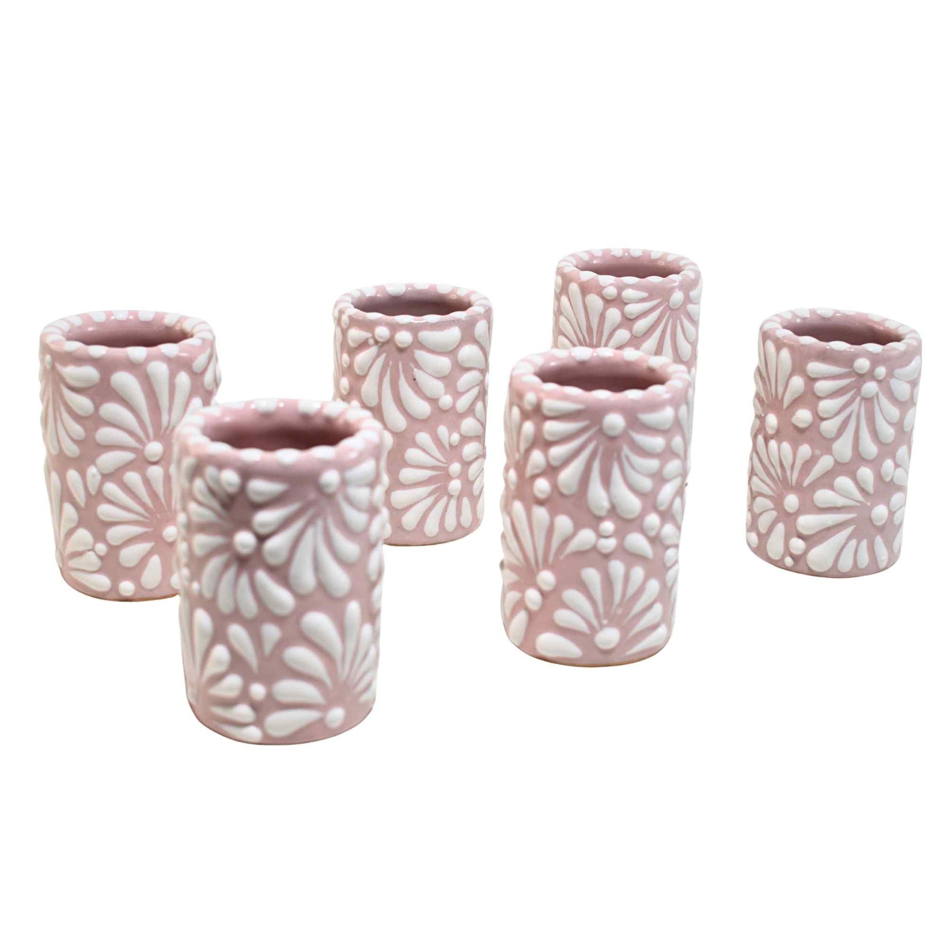 Vasos Tequileros | Cerámica de Talavera | (Rosa, 2 Oz.) - MAREY - Vaso Tequilero