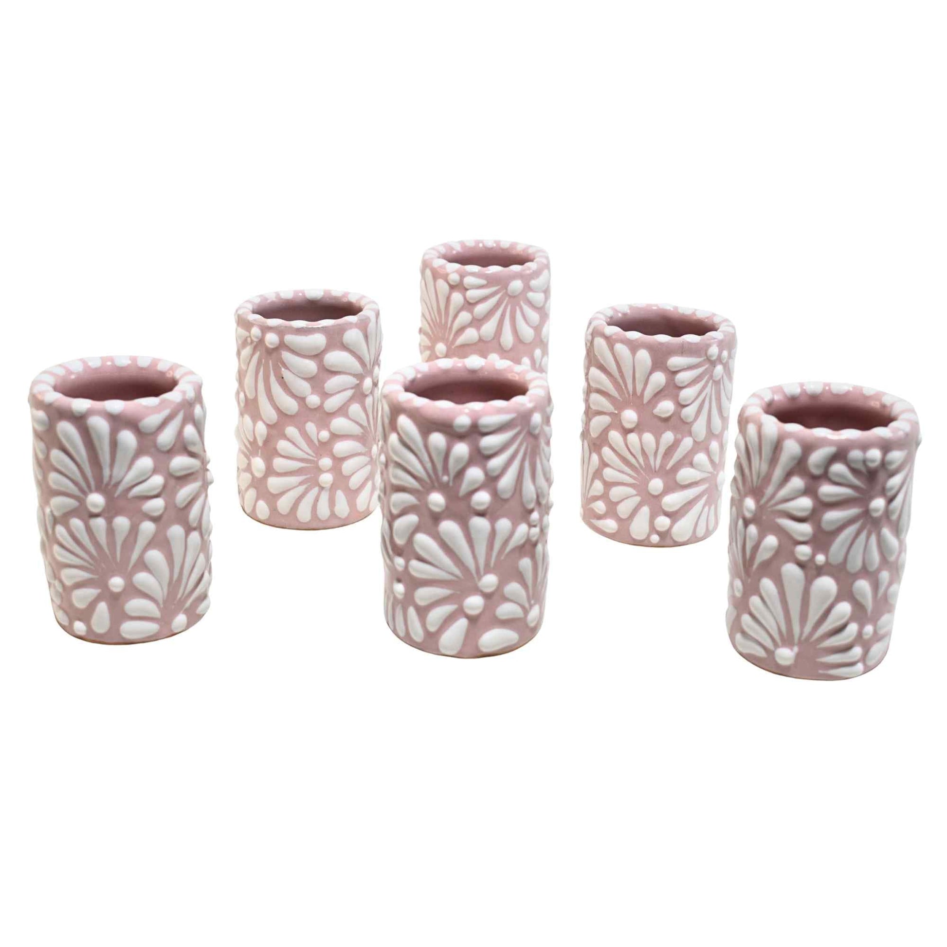 Vasos Tequileros | Cerámica de Talavera | (Rosa, 2 Oz.) - MAREY - Vaso Tequilero