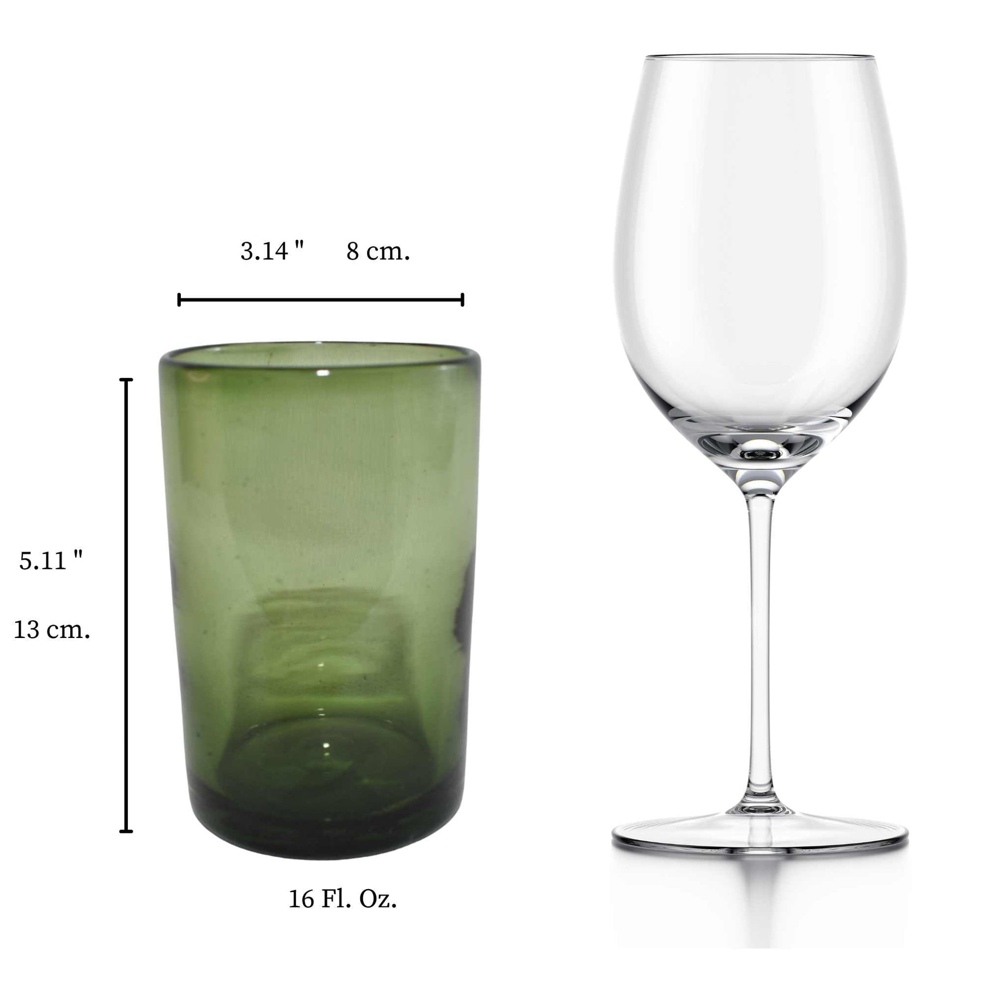 Vasos Vidrio Soplado | Set de 6 Piezas | Hechos Artesanalmente en México | (Verde Sólido, Agua 16 Oz.) - MAREY - 