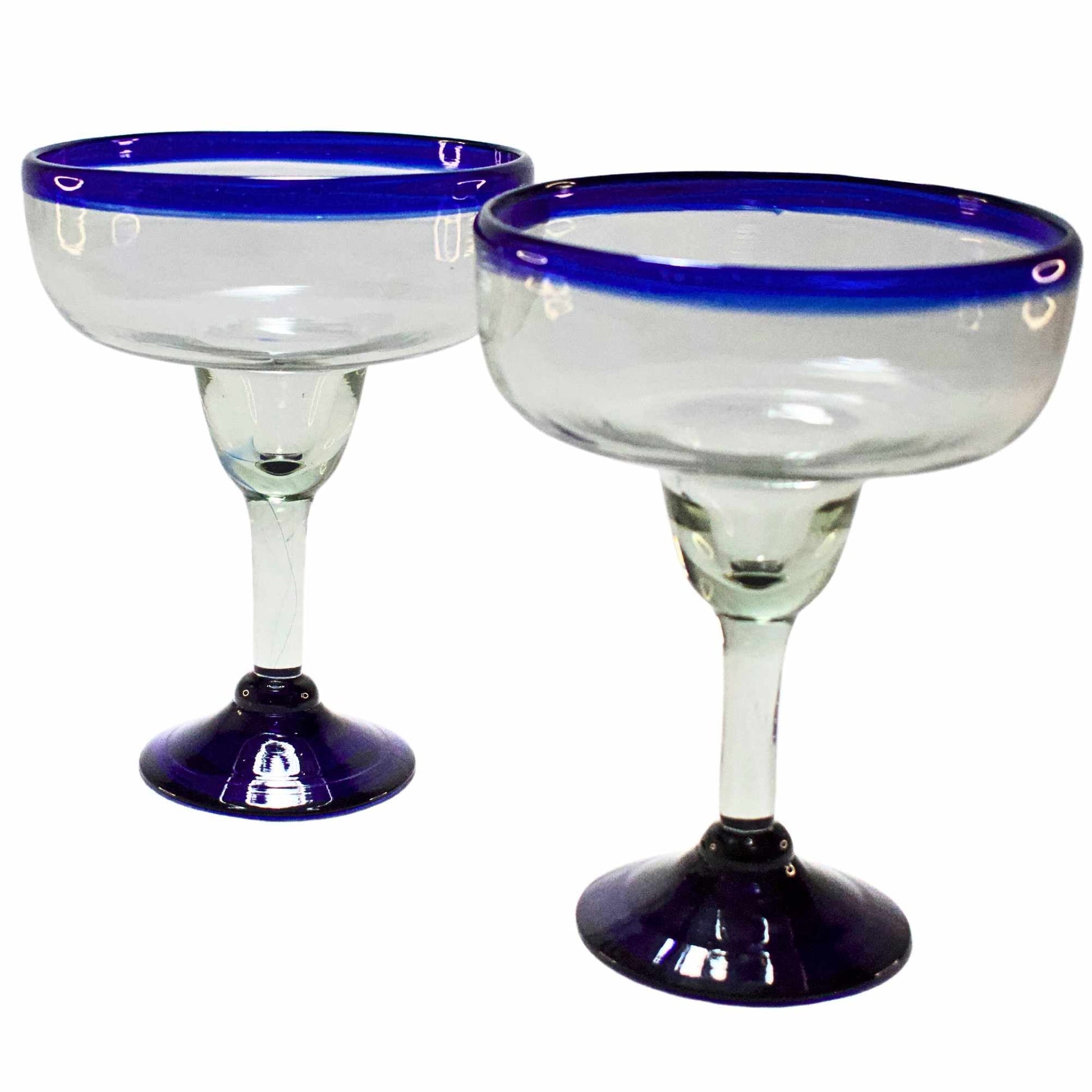 Copa Margarita | Vidrio Soplado | Artesanal | Hecho en México (Filo Azul Cobalto, 14 Fl. Oz.) - MAREY - Glasses