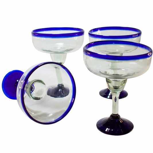 Copa Margarita | Vidrio Soplado | Artesanal | Hecho en México (Filo Azul Cobalto, 14 Fl. Oz.) - MAREY - Glasses