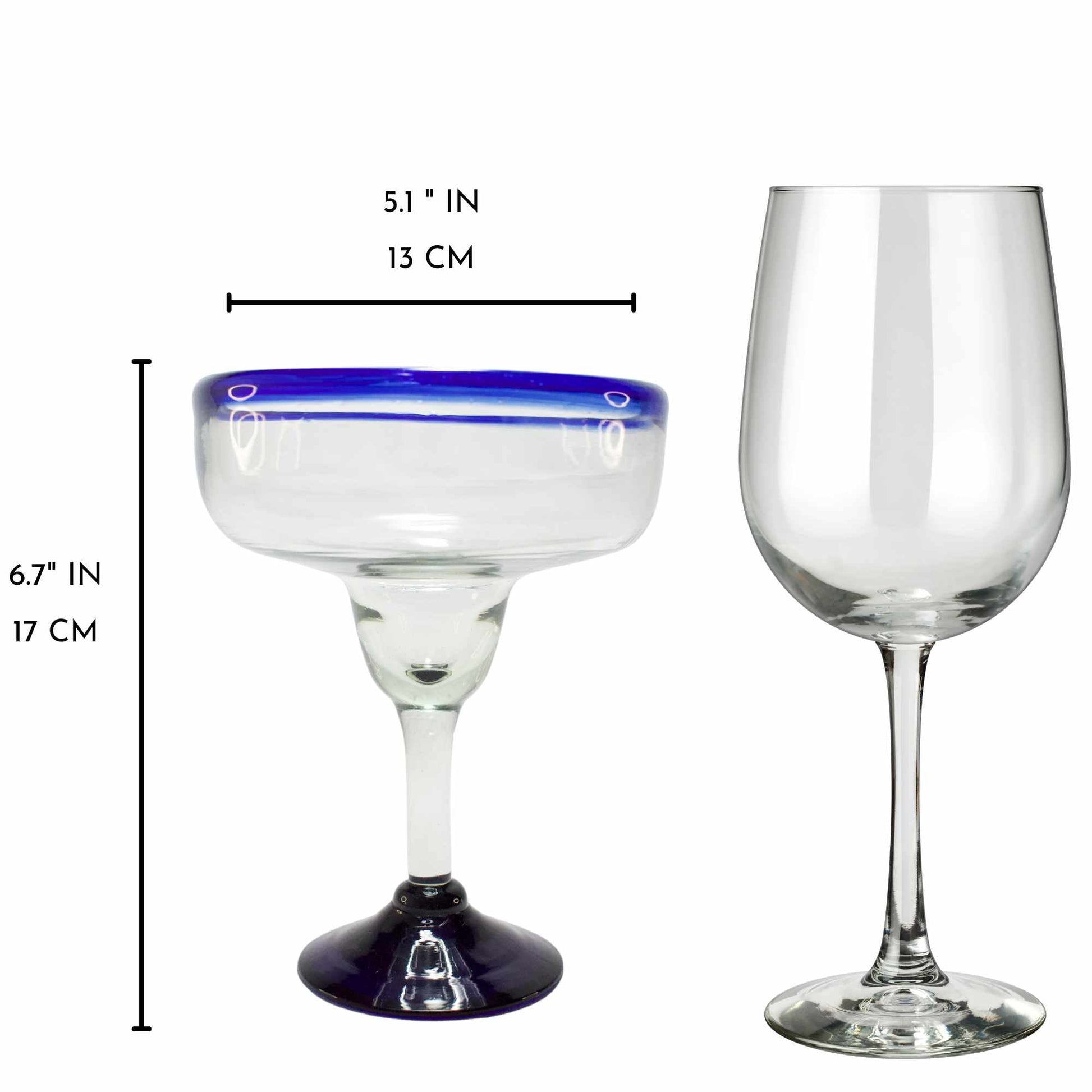 Copa Margarita | Vidrio Soplado | Artesanal | Hecho en México (Filo Azul Cobalto, 14 Fl. Oz.) - MAREY - Glasses