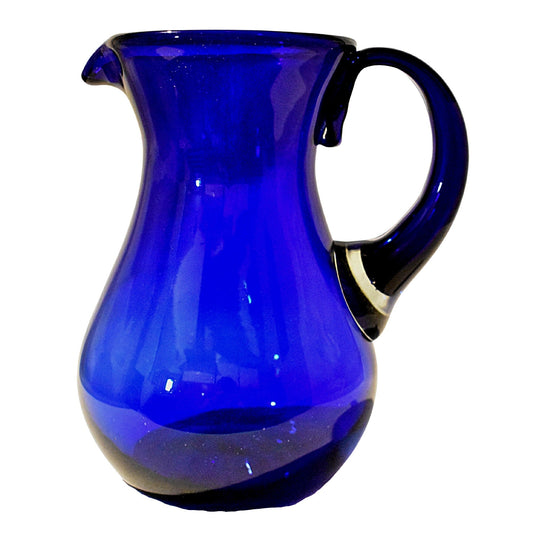 Jarra Pera para Agua de Vidrio Soplado Artesanalmente En México (Azul Cobalto, 2 Lt.) - MAREY -