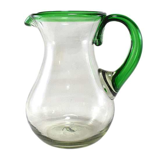 Jarra Pera para Agua de Vidrio Soplado Artesanalmente En México (Filo Verde, 2 Lt.) - MAREY -