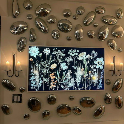 Handblown Glass Stone Wall Art | Wall Decor | Made in Mexico | (Silver, 8 - 30 cm.) - MAREY