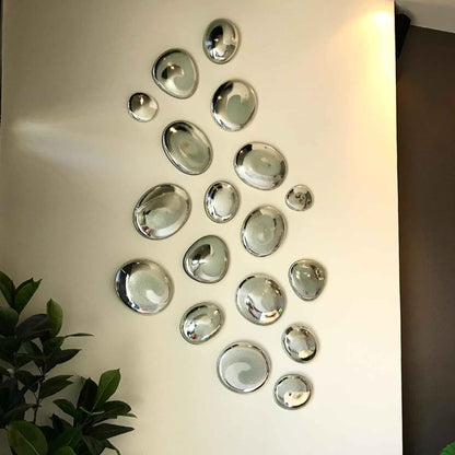 Handblown Glass Stone Wall Art | Wall Decor | Made in Mexico | (Silver, 8 - 30 cm.) - MAREY