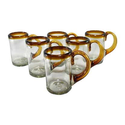Handblown Beer Mug Made in Mexico | Set of 6 | (Amber Rim, Beer 16 Oz.) - MAREY
