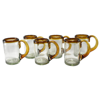 Handblown Beer Mug Made in Mexico | Set of 6 | (Amber Rim, Beer 16 Oz.) - MAREY