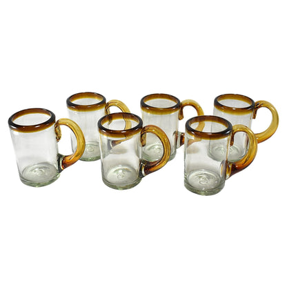 Handblown Beer Mug Made in Mexico | Set of 6 | (Amber Rim, Beer 16 Oz.) - MAREY