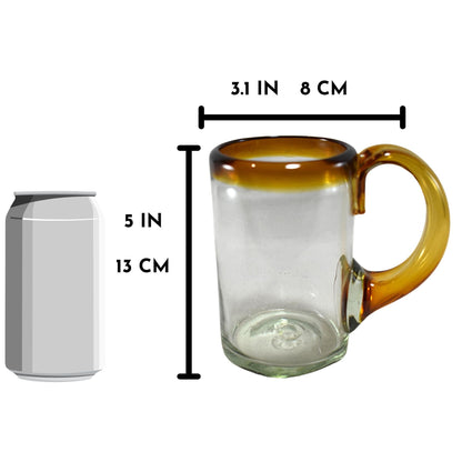 Handblown Beer Mug Made in Mexico | Set of 6 | (Amber Rim, Beer 16 Oz.) - MAREY