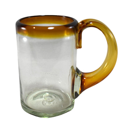Handblown Beer Mug Made in Mexico | Set of 6 | (Amber Rim, Beer 16 Oz.) - MAREY