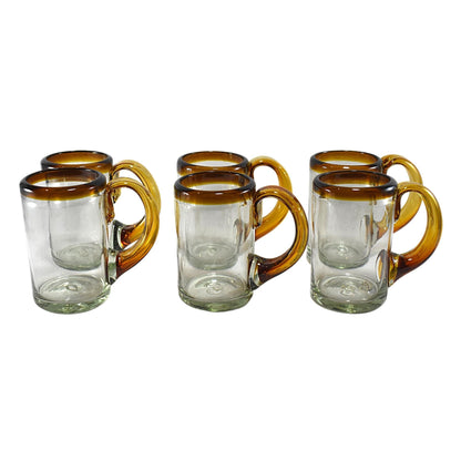 Handblown Beer Mug Made in Mexico | Set of 6 | (Amber Rim, Beer 16 Oz.) - MAREY