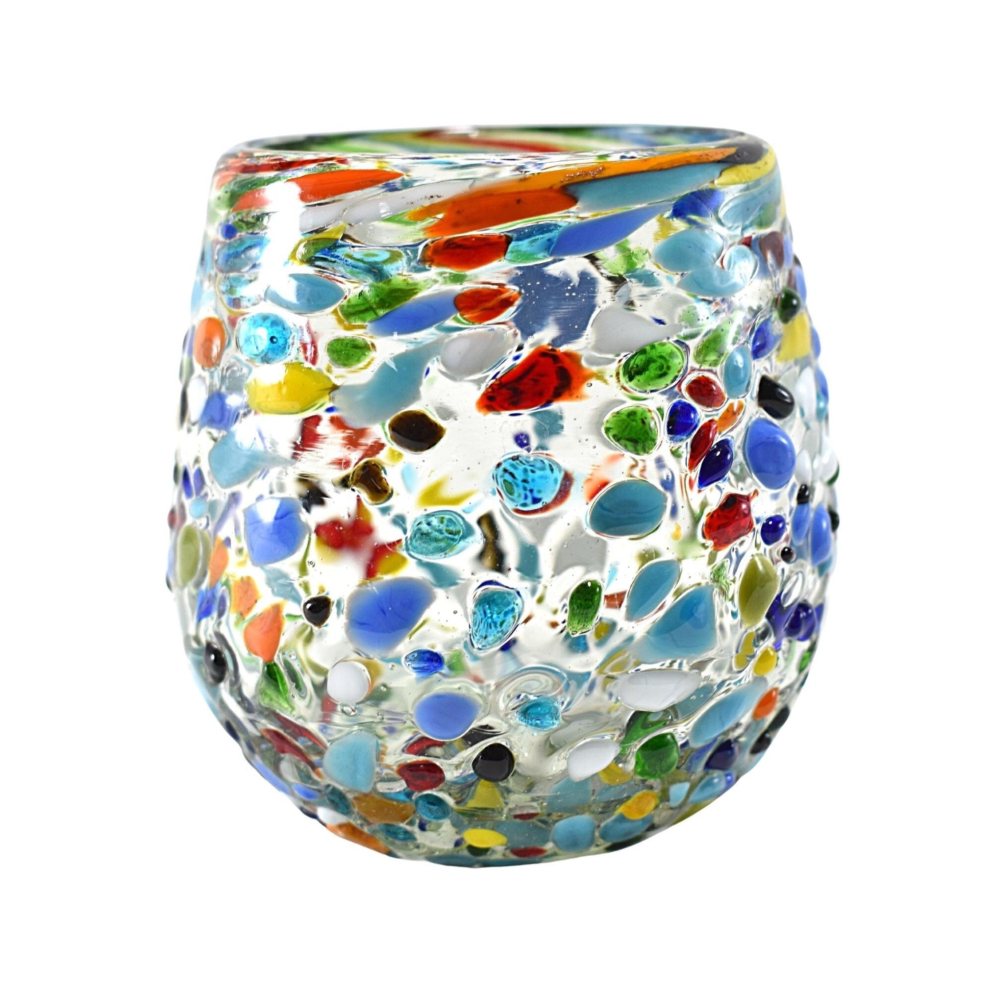 Vaso Stemless | Set de 6 Piezas | Hechos Artesanalmente en México | (Granizado Multicolor, 16 Oz.) - MAREY - Glasses