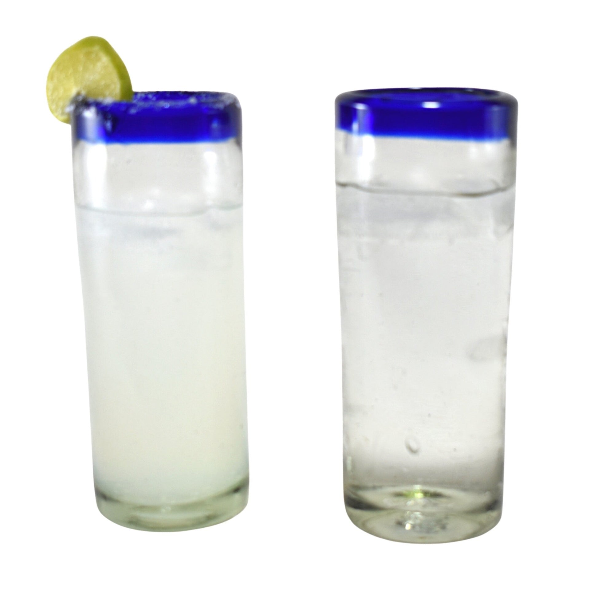 Vasos Jaiboleros Vidrio Soplado | Set de 6 Piezas | Artesanal | (Posta Cobalto, Highball, 13 Oz.) - MAREY -