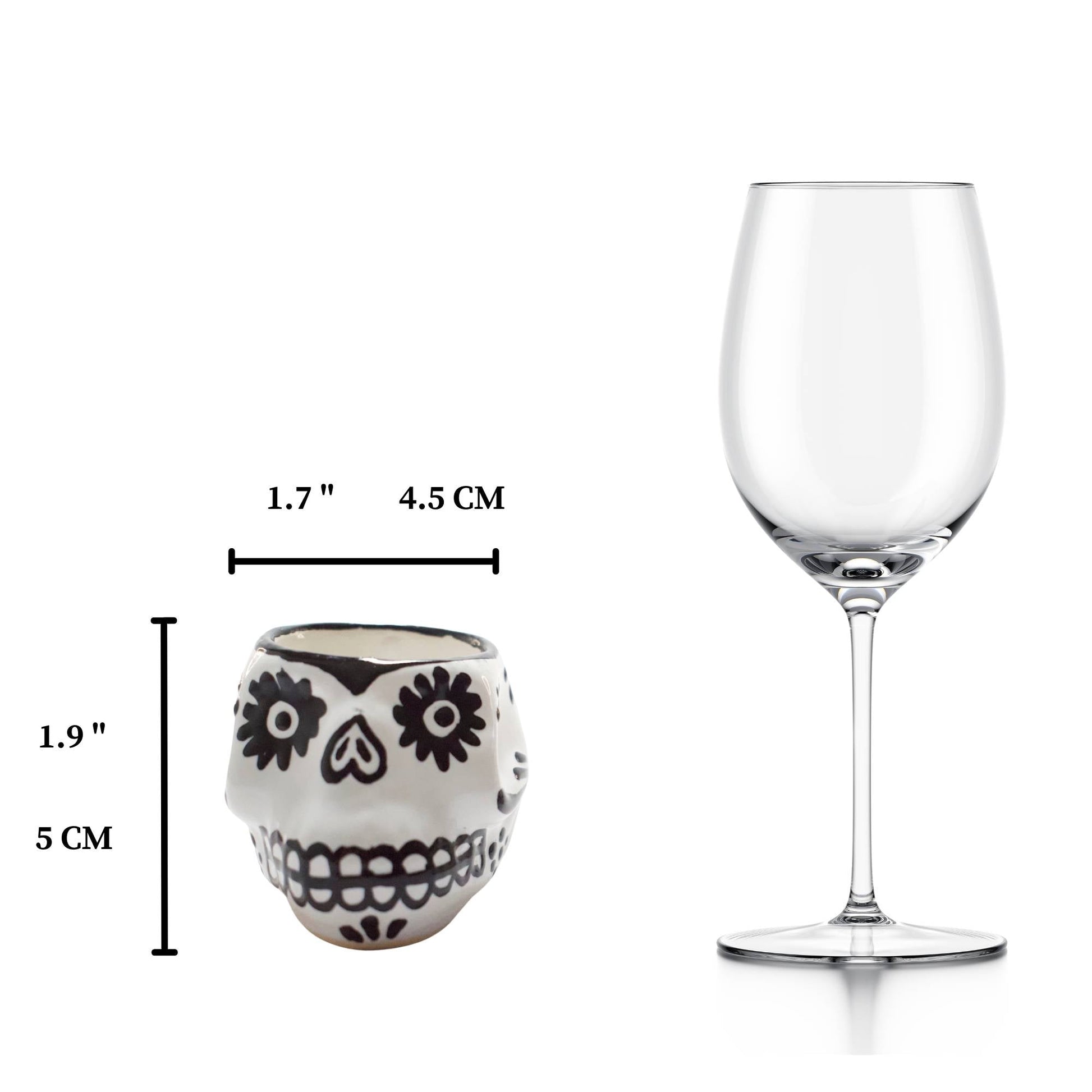 Vasos Mezcaleros | Calaverita | Cerámica de Talavera | Set de 4 Piezas | 100% Artesanal | (Black & White, 2 Oz.) - MAREY - Vaso Mezcalero