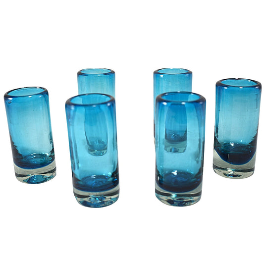 Vasos Tequileros | Vidrio Soplado Artesanalmente en México | Set de 6 Piezas | (Aqua, 2 Oz.) - MAREY -