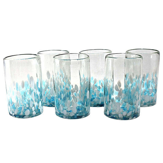 Vasos Vidrio Soplado Para Agua | Set de 6 Piezas | Hechos Artesanalmente en México | (Confetti Cielo, 16 Oz.) - MAREY - Vaso