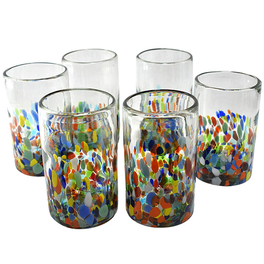 Vasos Vidrio Soplado Para Agua | Set de 6 Piezas | Hechos Artesanalmente en México | (Confetti Multicolor, 16 Oz.) - MAREY -