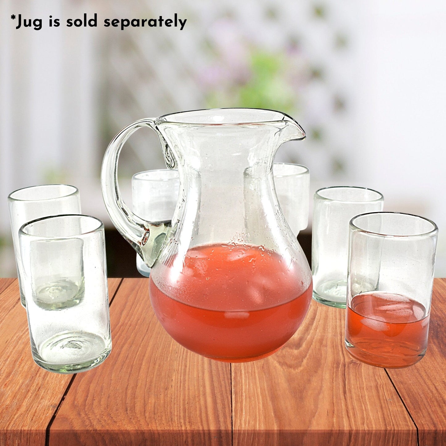 Vasos Vidrio Soplado Para Agua | Set de 6 Piezas | Hechos Artesanalmente en México | (Natural, Agua 16 Oz.) - MAREY -