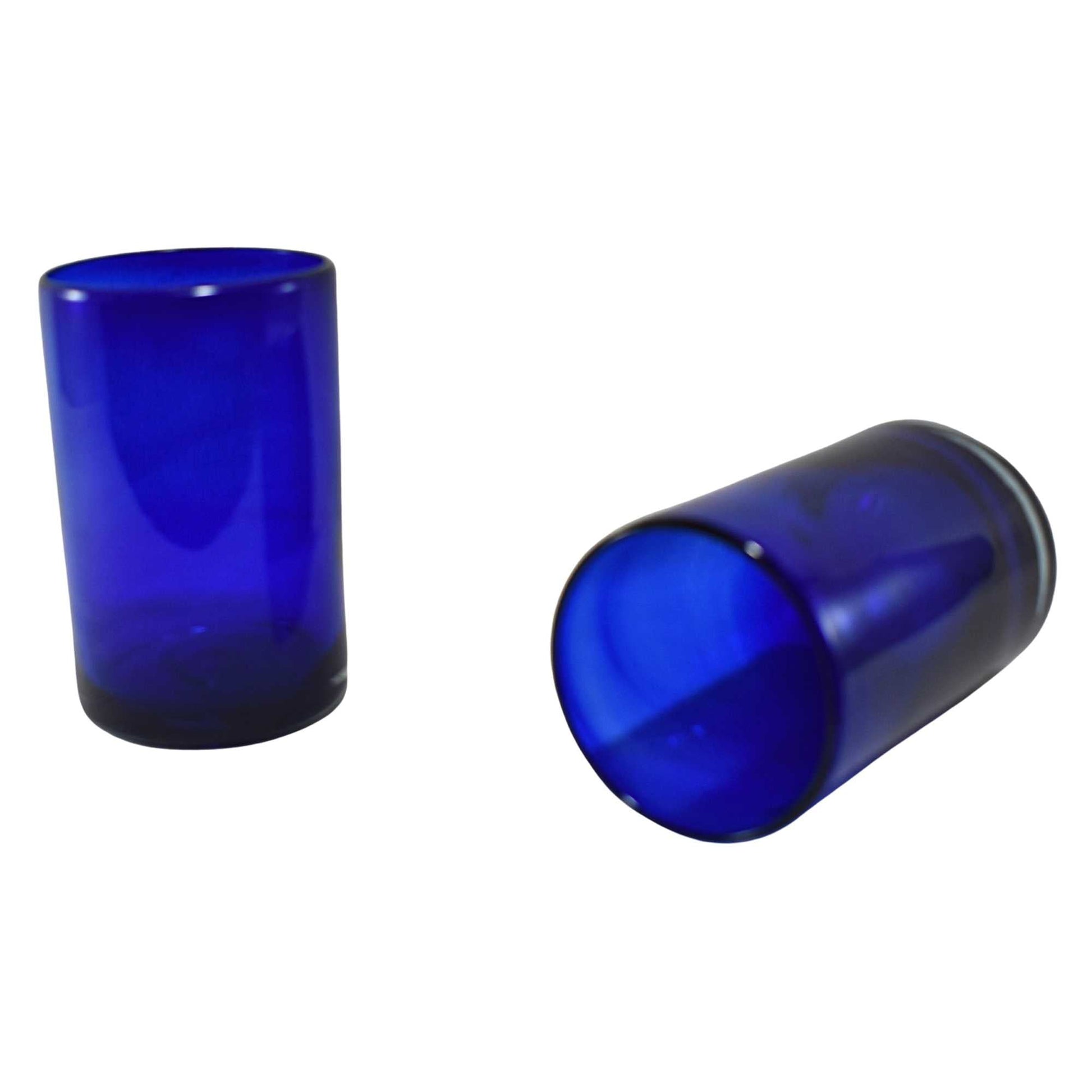 Vasos Vidrio Soplado Para Agua | Set de 6 Piezas | Hechos Artesanalmente en México | Vidrio Reciclado | Artesanal | (Azul Cobalto, 16 Oz.) - MAREY - drinking glasses