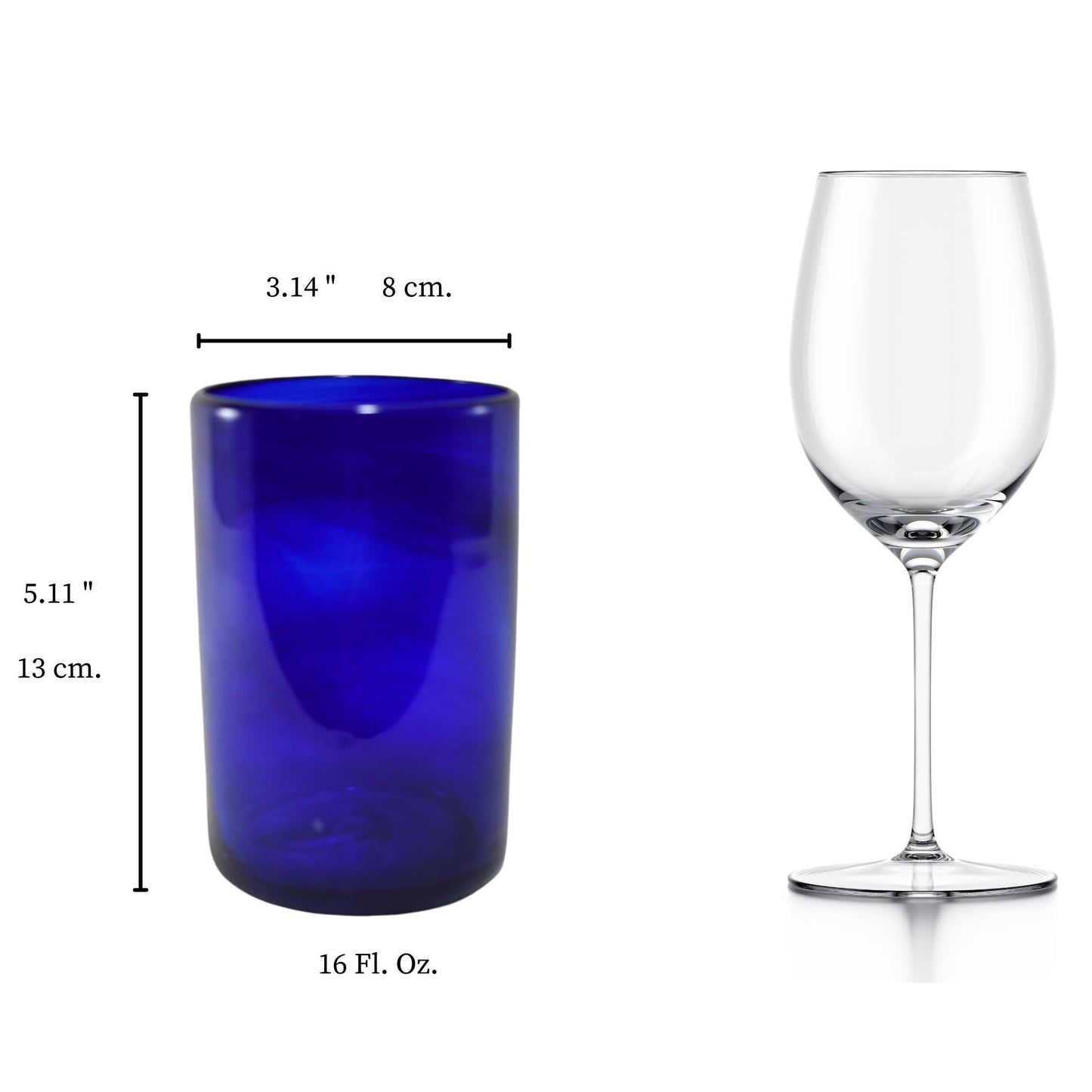 Vasos Vidrio Soplado Para Agua | Set de 6 Piezas | Hechos Artesanalmente en México | Vidrio Reciclado | Artesanal | (Azul Cobalto, 16 Oz.) - MAREY - drinking glasses