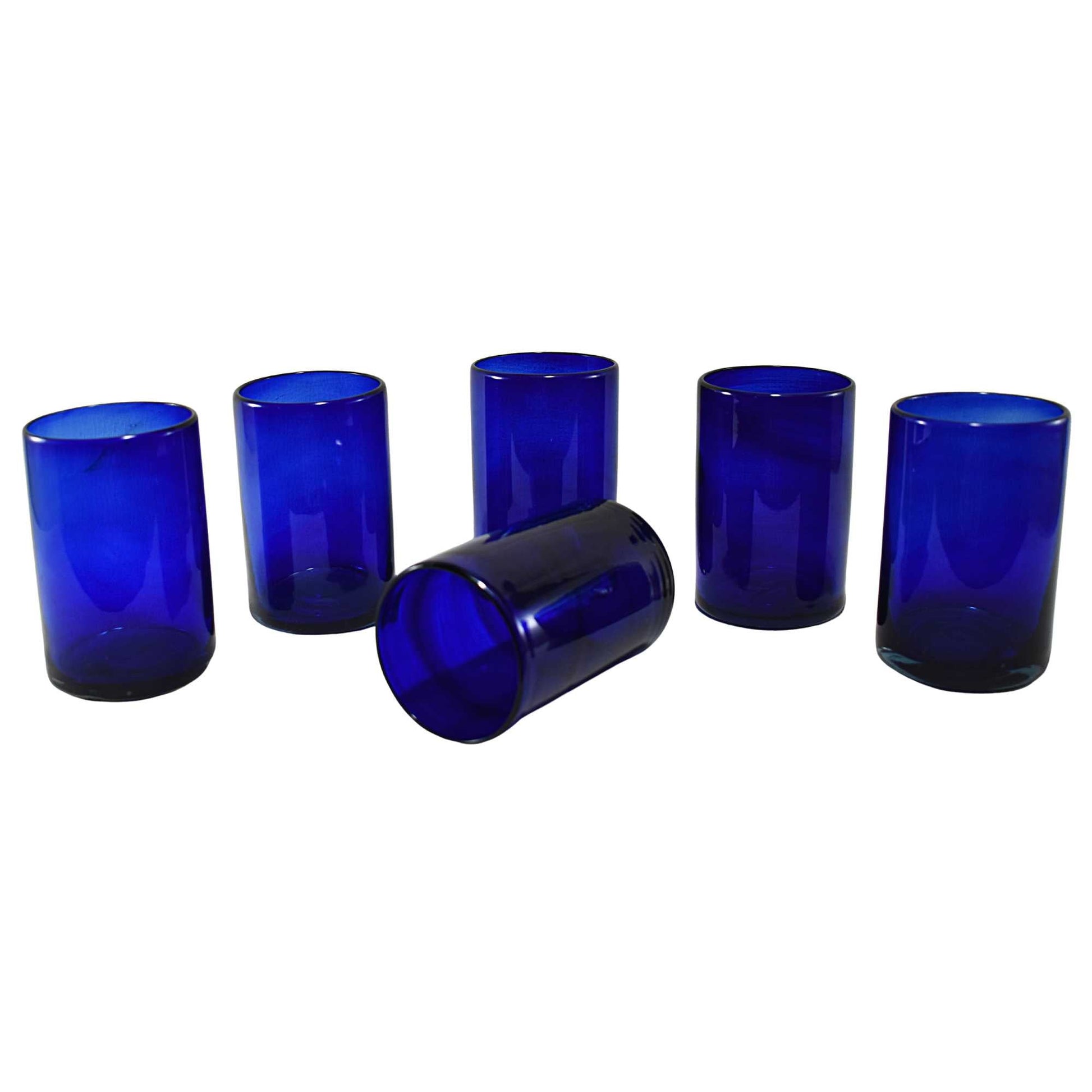 Vasos Vidrio Soplado Para Agua | Set de 6 Piezas | Hechos Artesanalmente en México | Vidrio Reciclado | Artesanal | (Azul Cobalto, 16 Oz.) - MAREY - drinking glasses